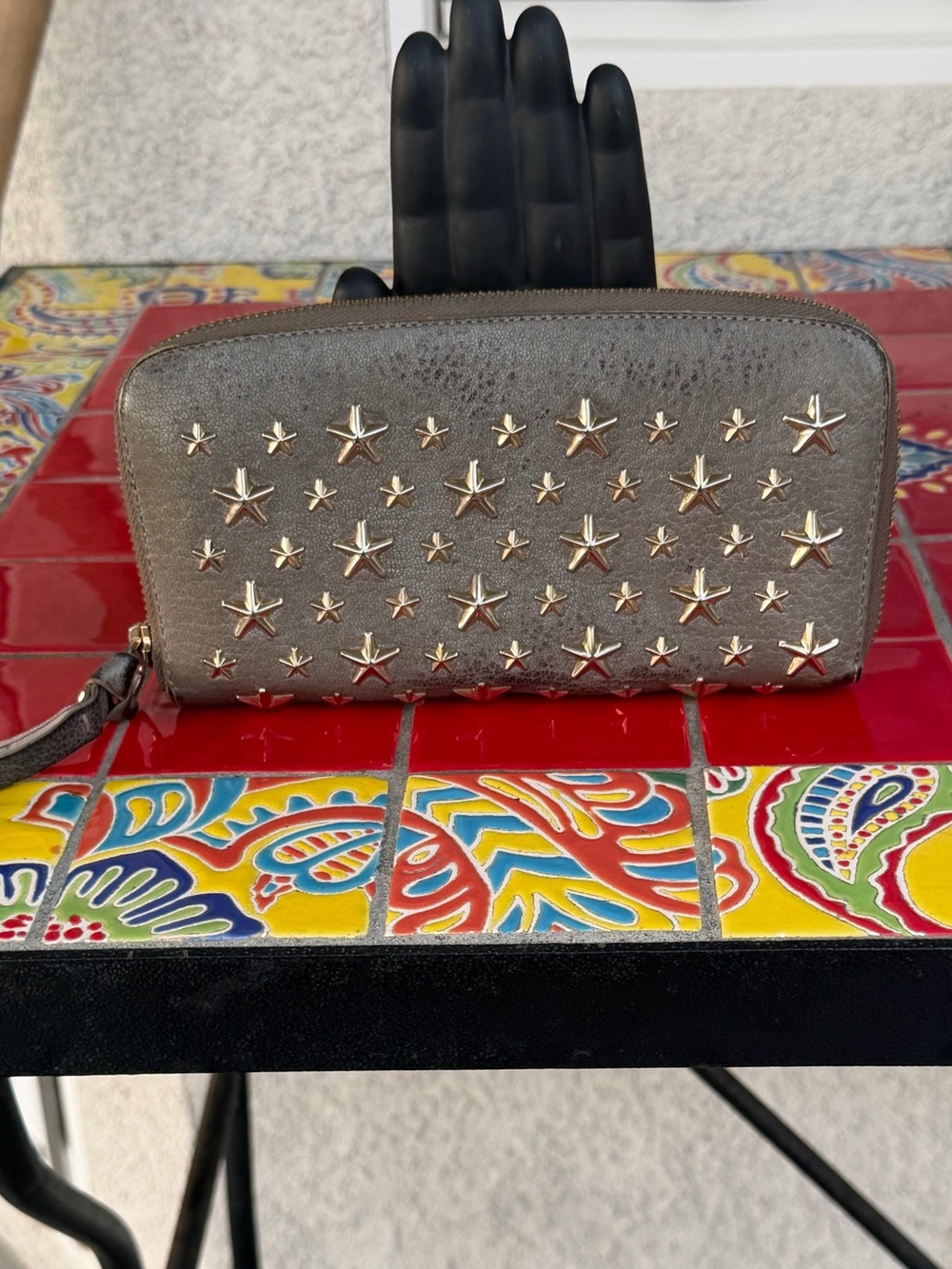 Jimmy Choo Studded Gray Zip Wallet